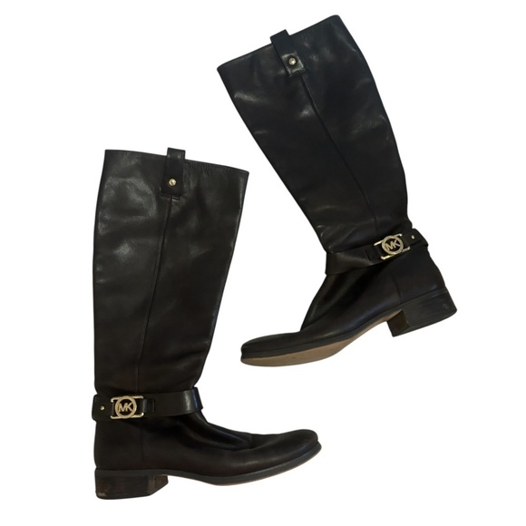 Michael Kors Dark Brown Charm Leather Tall Riding Boots Sz 9.5 - Picture 2 of 14